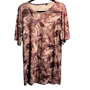 Womens Brown Nautical Graphic Print T Shirt‎ XXL Ships Travel Short Sleeve Y2K